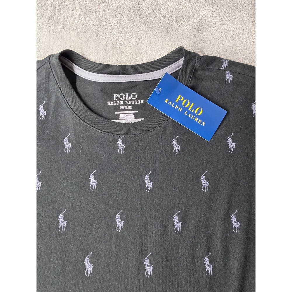 Polo Ralph Lauren Mens Black Grey All Over Pony Logo Print T-Shirt Medium NWT - Picture 2 of 8